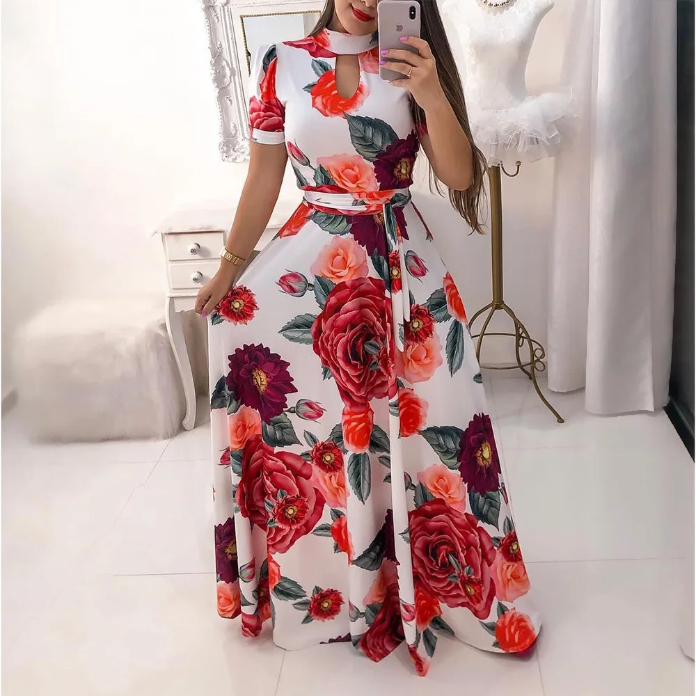 Spring summer Long Dress Women short Sleeve flower Printing Vintage Dress 5XL Plus Size Wrap belt big hem Dress
Spring summer Long Dress Women short Sleeve flower Printing Vintage Dress 5XL Plus Size Wrap belt big hem Dress