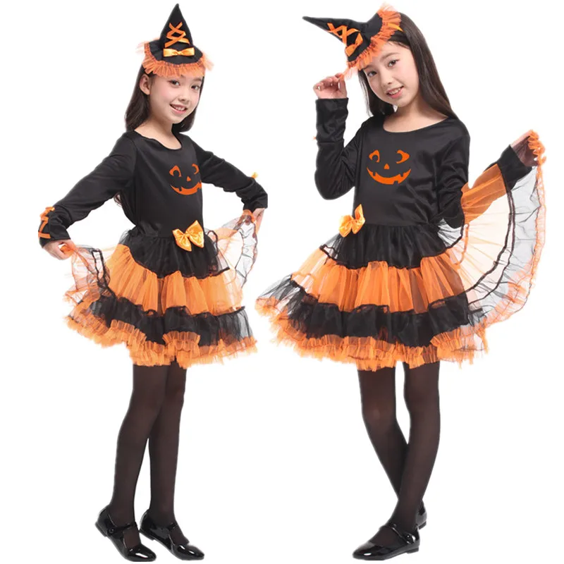 

Kids Girl Pumpkin Witch Costume Christmas Carnival Halloween COS Masquerade Children Magician Wizard Fancy Dress Cosplay Clothes