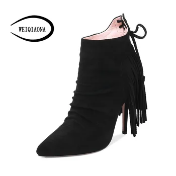 WEIQIAONA 2018 New Women Shoes Short Boots Big Size 34-45 Ankle boots Party Vintage Pionted Toe High Heel boots Zipper Fringe
WEIQIAONA 2018 New Women Shoes Short Boots Big Size 34-45 Ankle boots Party Vintage Pionted Toe High Heel boots Zipper Fringe