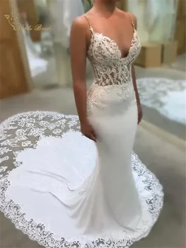 Sexy Spaghetti Straps Mermaid Wedding Dress Lace Appliques Stretch Georgette Court Cut Fishtail Train Bridal Wedding Gowns
Sexy Spaghetti Straps Mermaid Wedding Dress Lace Appliques Stretch Georgette Court Cut Fishtail Train Bridal Wedding Gowns
