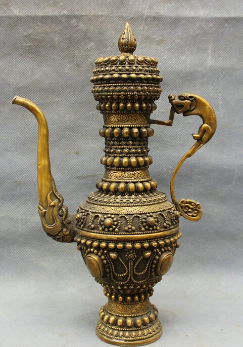 S5406 14" Chinese Bronze Auspicious Dragon Head Statue Globule Wine Pot Teapot Flagon D0318 
S5406 14" Chinese Bronze Auspicious Dragon Head Statue Globule Wine Pot Teapot Flagon D0318