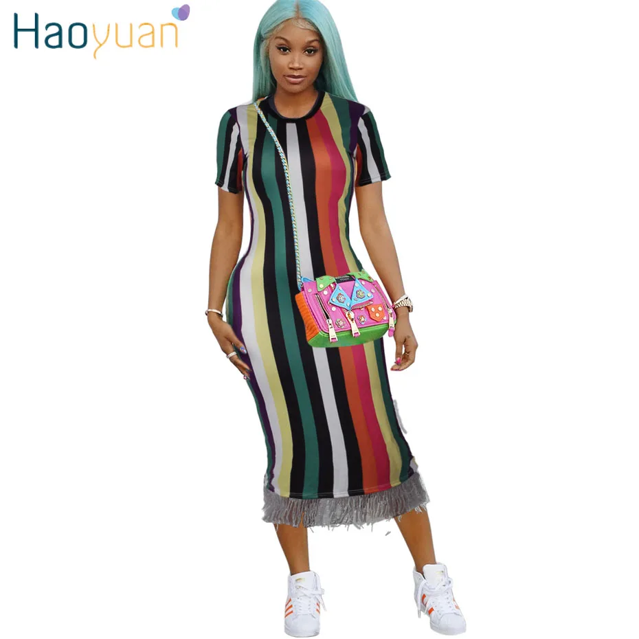 HAOYUAN Fall 2018 Tassel Striped Dress Women Clothes Plus Size Casual Vintage Bodycon Dresses Elegant Midi Robe Sexy Party Dress
HAOYUAN Fall 2018 Tassel Striped Dress Women Clothes Plus Size Casual Vintage Bodycon Dresses Elegant Midi Robe Sexy Party Dress