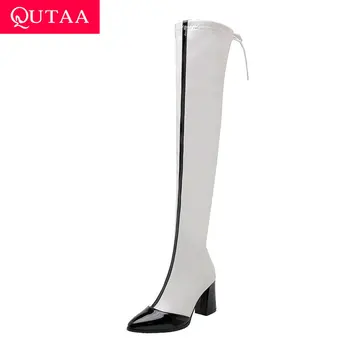 QUTAA 2020 Pointed Toe Patent Leather Mixed Color Zipper Women Shoes Fashion Square Heel Lace Up Over The Knee Boots Size 34-43
QUTAA 2020 Pointed Toe Patent Leather Mixed Color Zipper Women Shoes Fashion Square Heel Lace Up Over The Knee Boots Size 34-43