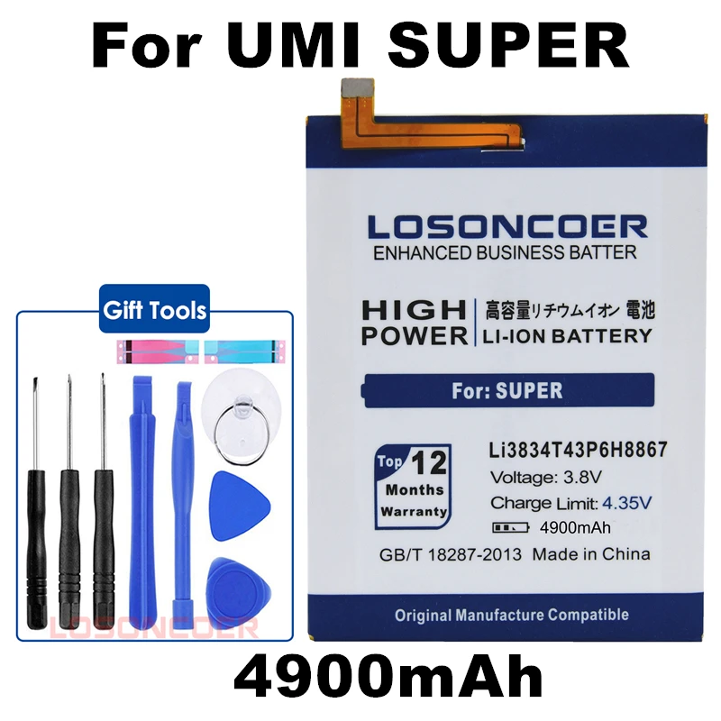 LOSONCOER 4900mAh Li3834T43P6H8867 Battery For Umi Super /Umi MAX Battery Tracking number
LOSONCOER 4900mAh Li3834T43P6H8867 Battery For Umi Super /Umi MAX Battery Tracking number