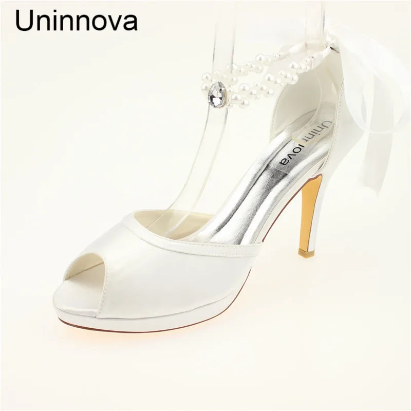 Women's Wedding High Heels Peep Toe Party Pearl Satin Bridal Bridesmaid Ivory Wedding Shoes Stilettos Uninnova 521-48 ZHL
Women's Wedding High Heels Peep Toe Party Pearl Satin Bridal Bridesmaid Ivory Wedding Shoes Stilettos Uninnova 521-48 ZHL