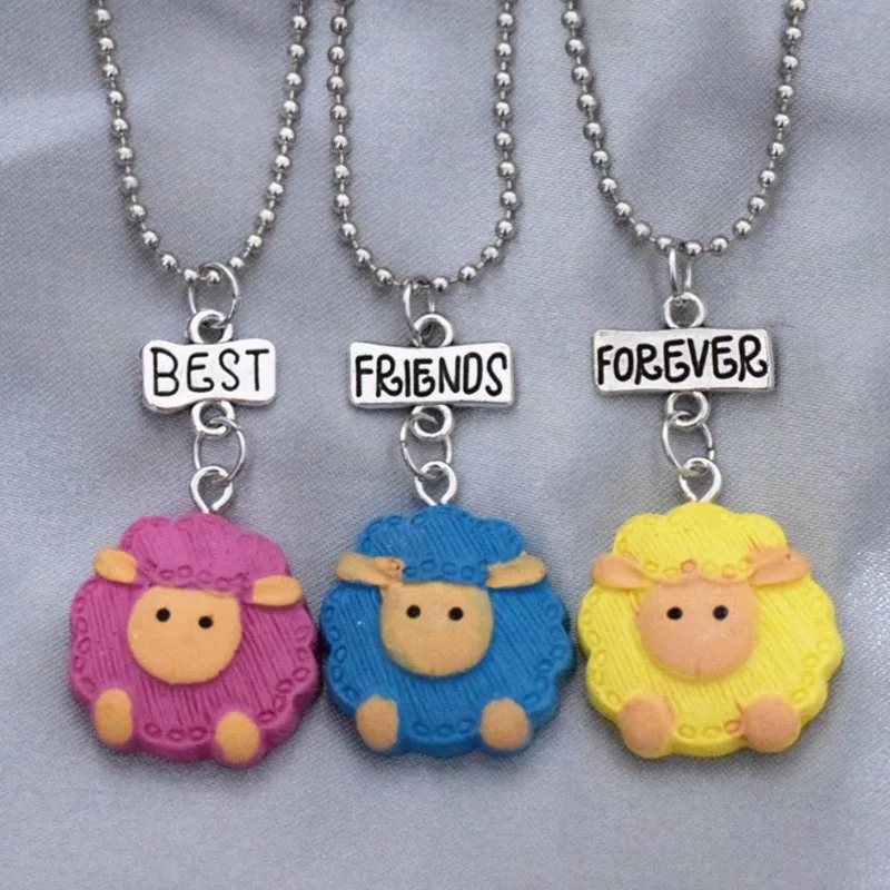 Color Adorable Sheep Pendant Necklace Children BFF 3 Best Friends Forever Friendship Jewelry Gifts For Kids 3PCS/Set | Украшения и