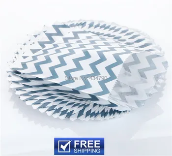 

200pcs Cheap Party Favor Bags Navy Thin Chevron-Zig Zag Food Safe Paper Buffet Candy Treat Gift Goodie Bag-Choose Your Colors