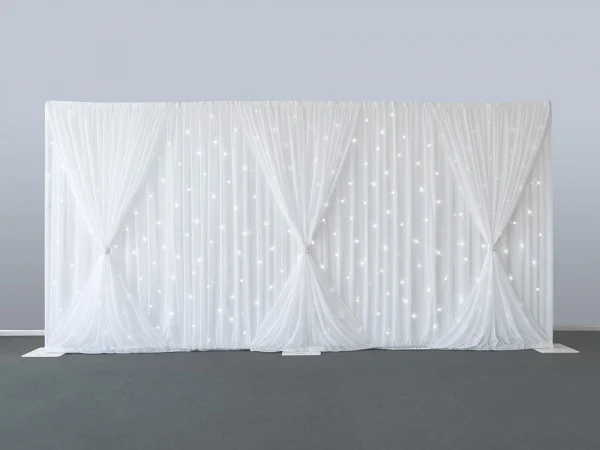 3M x 6M starlit Wedding backdrops pure white stage curtain wedding decoration background veil including curtain and lighting
3M x 6M starlit Wedding backdrops pure white stage curtain wedding decoration background veil including curtain and lighting
