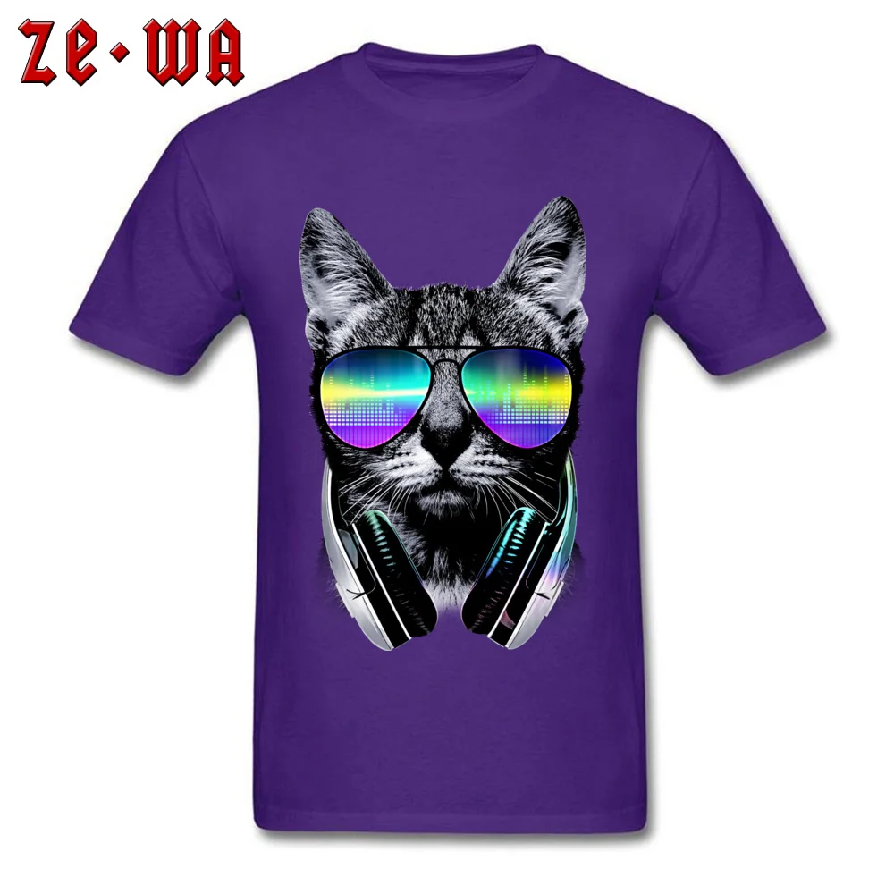 Music Lover Cat V.II 100% Cotton Men Short Sleeve Tops T Shirt Birthday Lovers Day T-Shirt Camisa T-shirts Wholesale O-Neck Music Lover Cat V.II purple