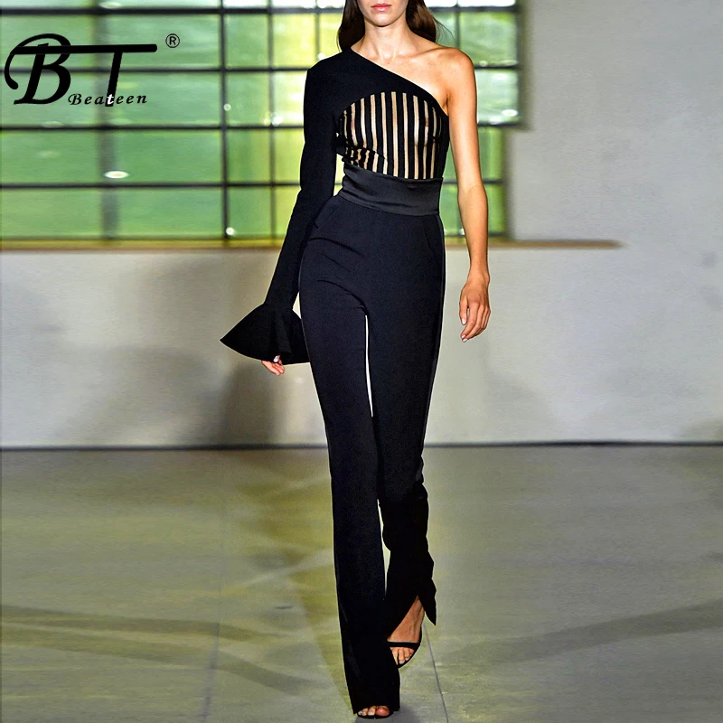 Beateen New Fashion Black Bandage Jumpsuits One Shoulder Long Sleeve Sexy Club Women Party Split Full Length Pant
Beateen New Fashion Black Bandage Jumpsuits One Shoulder Long Sleeve Sexy Club Women Party Split Full Length Pant