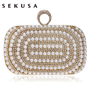SEKUSA Beaded Women Evening Bags Diamonds Finger Rings Small Purse Day Clutches Handbags Silver/Gold/Black Pearl Wedding Bags
SEKUSA Beaded Women Evening Bags Diamonds Finger Rings Small Purse Day Clutches Handbags Silver/Gold/Black Pearl Wedding Bags