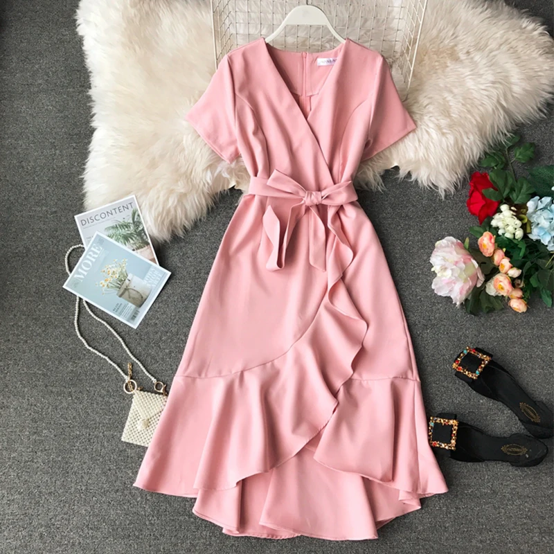 Solid color women's dress retro sexy short-sleeved high-waist straps split irregular ruffled dress 2019 aa702
Solid color women's dress retro sexy short-sleeved high-waist straps split irregular ruffled dress 2019 aa702