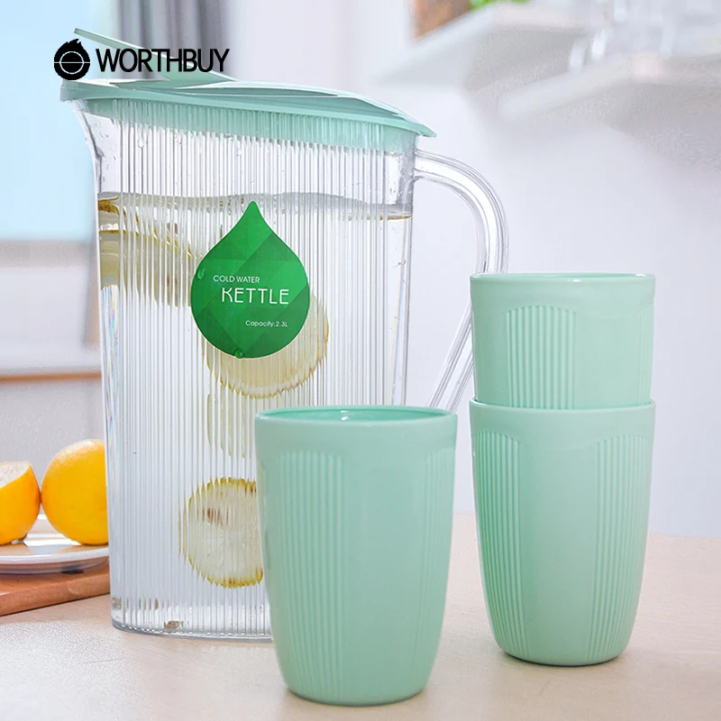 Image Plastic Water Kettle Warm   Cold  Water Juice Beverage Jug  High Capacity Thicken Bottle Cups