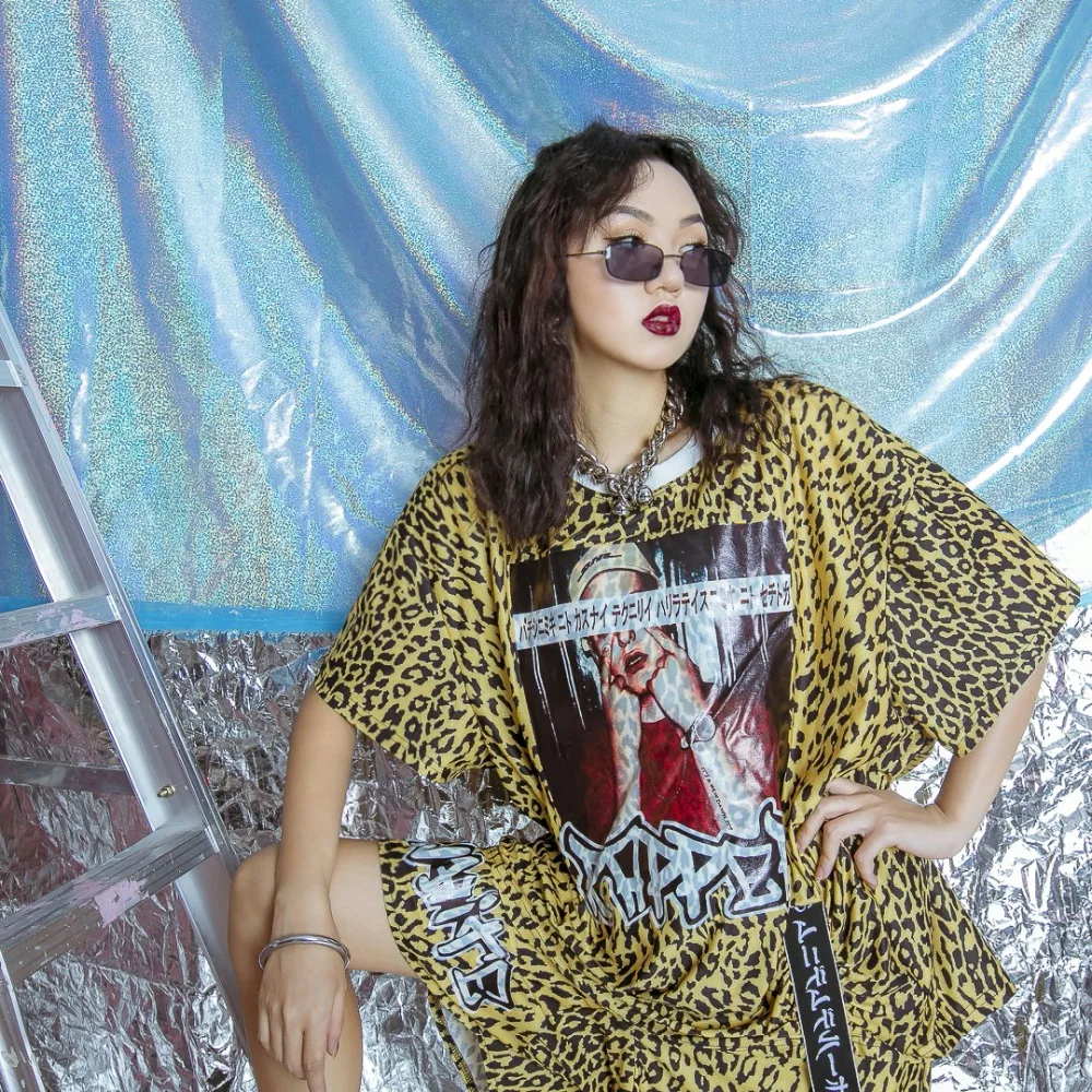 Оригинальный дизайн серия high street state tide BF leopard лямки футболка с круглым вырезом