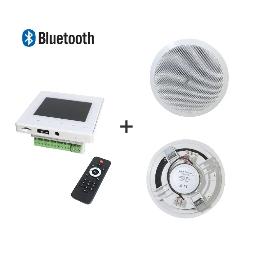 Home audio system Mini wall amplifier with Wireless Remote Control and 2 full range ceiling speakers, Supports USB/SD/AUX/FM/BT
Home audio system Mini wall amplifier with Wireless Remote Control and 2 full range ceiling speakers, Supports USB/SD/AUX/FM/BT