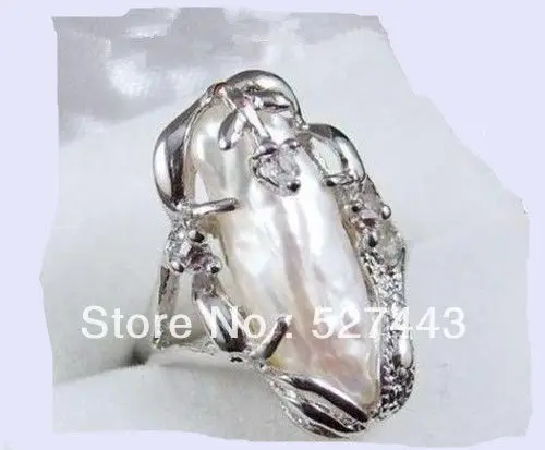 

Wholesale free shipping >>Charming Jewellery really white Baroque Pearl ring size 7-9 #