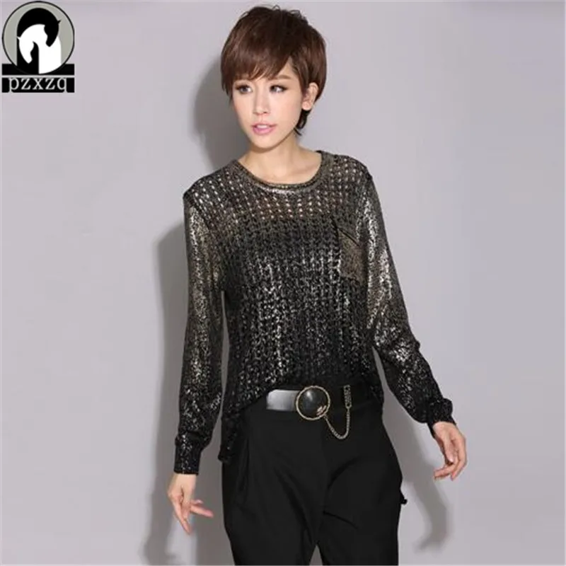 2019 Fashion Design Hip-hop New Sweater Gold Paint Long-sleeved Knitted Hollow Sweater Blouse Bat Sleeve Loose Pullover Female
2019 Fashion Design Hip-hop New Sweater Gold Paint Long-sleeved Knitted Hollow Sweater Blouse Bat Sleeve Loose Pullover Female