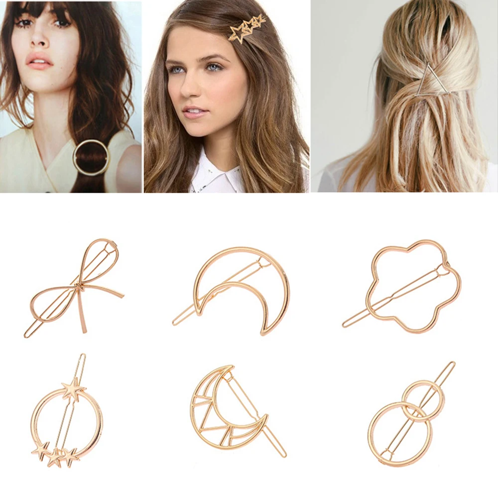 6 шт. модные золотые и серебряные заколки для волос женщин девочек металлические
