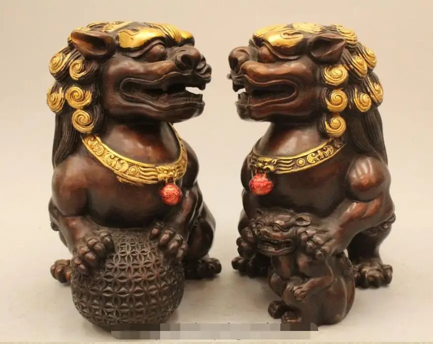 S03135 9" China Chinese Folk Bronze Gild Lion Foo Dog Ball Son Zun Statue Sculpture Pai B0403
S03135 9" China Chinese Folk Bronze Gild Lion Foo Dog Ball Son Zun Statue Sculpture Pai B0403