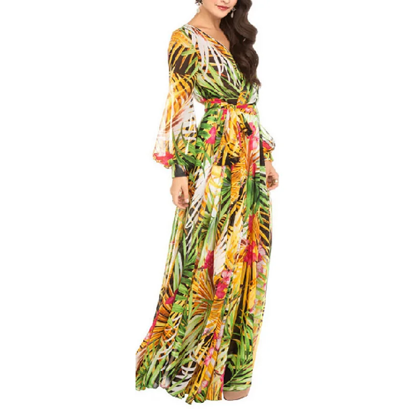 Tropical Bohemian Chiffon Maxi Dress Robe (Us 6 -16)