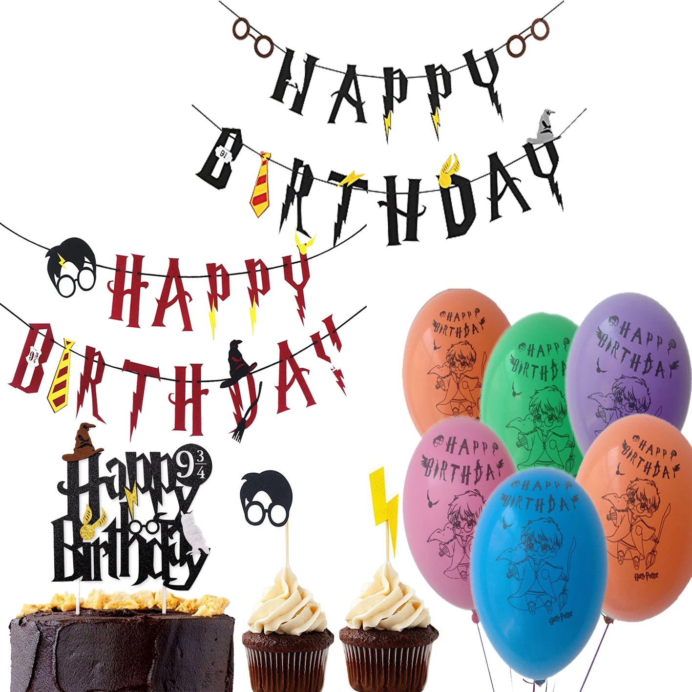 Harry Happy Birthday Banner Balloons Cake Topper Flags Black RED Bunting for Baby Kids Favors Magic Party Decoration Balon
Harry Happy Birthday Banner Balloons Cake Topper Flags Black RED Bunting for Baby Kids Favors Magic Party Decoration Balon