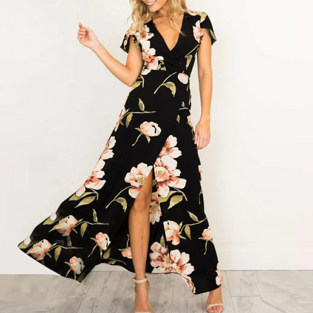 Fashion Women maxi dress V-Neck Short Sleeve Casual Slit Floral Printed Bandage Long dresses woman party night vestidos verano
Fashion Women maxi dress V-Neck Short Sleeve Casual Slit Floral Printed Bandage Long dresses woman party night vestidos verano