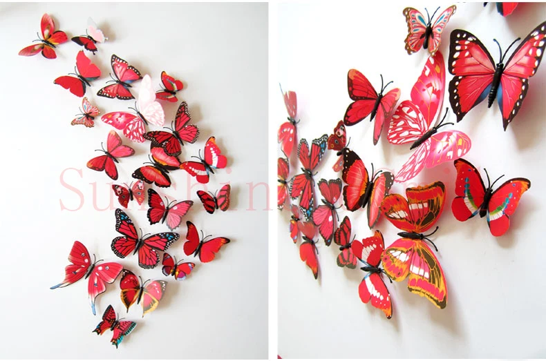 12 шт. ПВХ 3d бабочка Настенный декор милые бабочки настенные наклейки