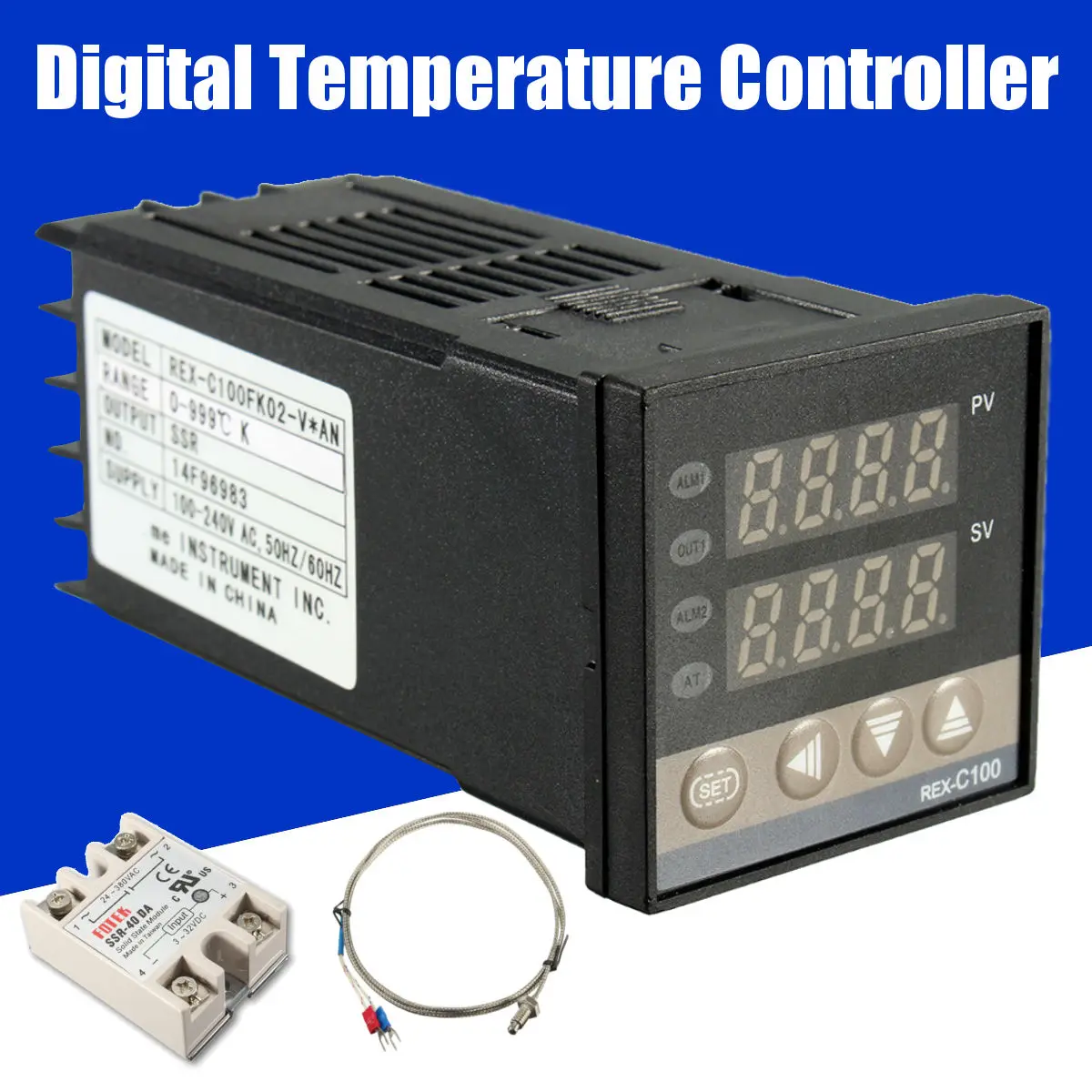 High Quality Digital 220V PID Temperature Controller + max.40A SSR + K Thermocouple PID Controller Set
High Quality Digital 220V PID Temperature Controller + max.40A SSR + K Thermocouple PID Controller Set