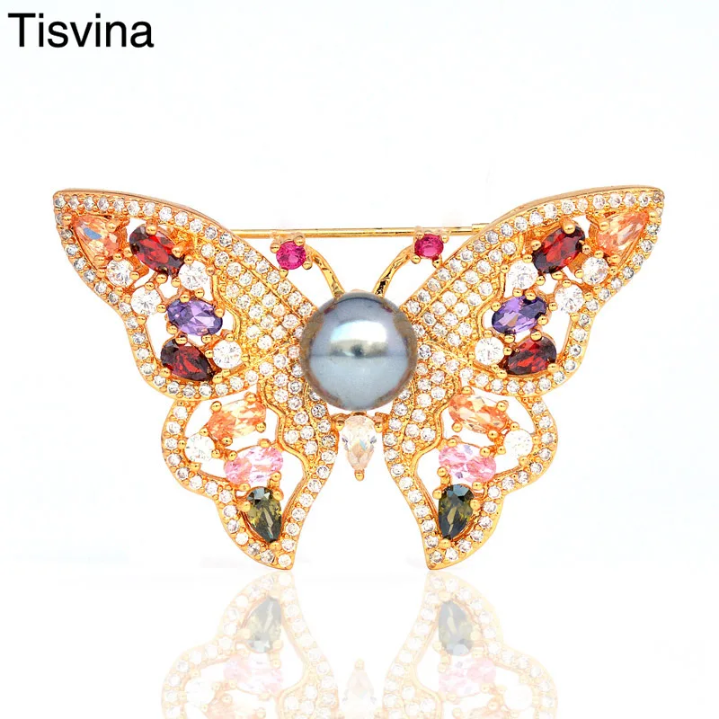 Tisvina Women Pearl Beautiful butterfly Brooches Colored zircon crystal Insect Brooch pins Pendant Corsage Office lady jewelry
Tisvina Women Pearl Beautiful butterfly Brooches Colored zircon crystal Insect Brooch pins Pendant Corsage Office lady jewelry