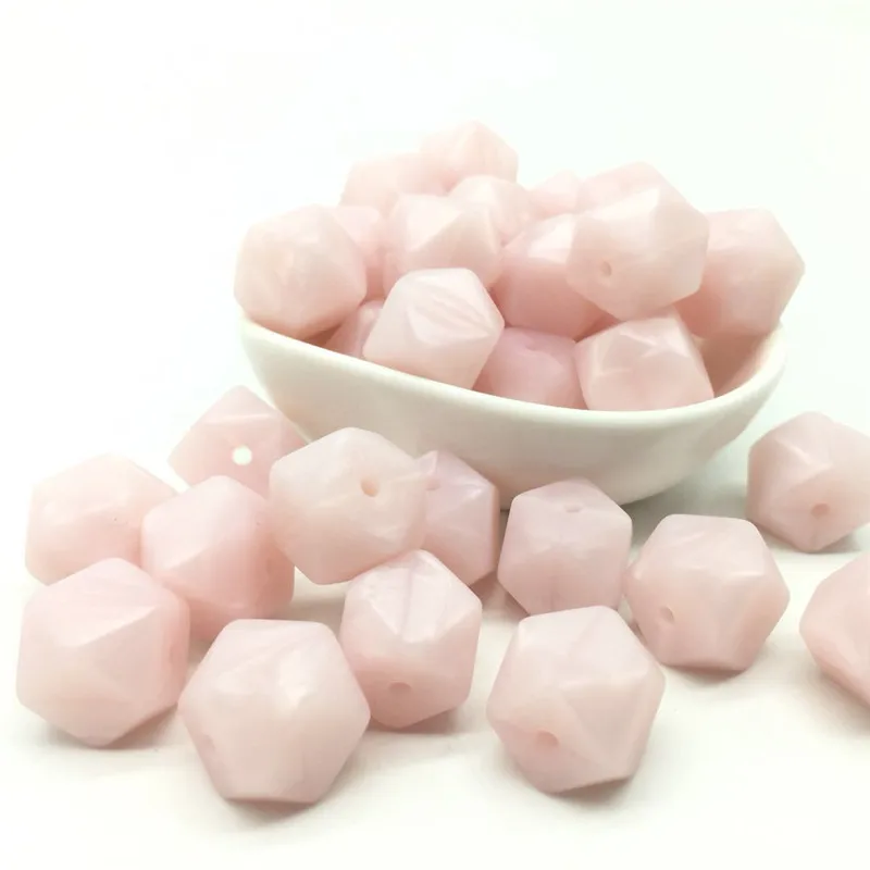 

10 PCS Metallic Pink 14-17 MM Hexagon Silicone Loose Beads DIY Teething Pacifier Chain BPA Free Perle Geometrical Loose Beads