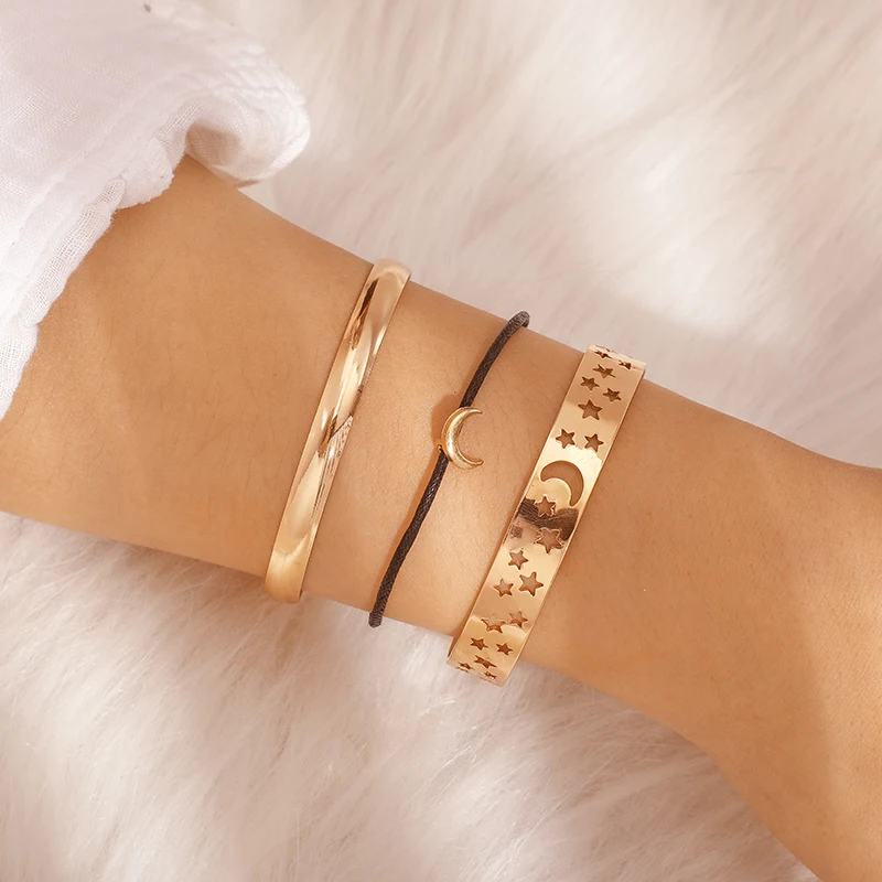 Docona Boho Metal Gold Color Rope Star Moon Open Adjustable Hollow Bracelet Set For Women Black Chain Party Bangle Jewelry 3255
Docona Boho Metal Gold Color Rope Star Moon Open Adjustable Hollow Bracelet Set For Women Black Chain Party Bangle Jewelry 3255