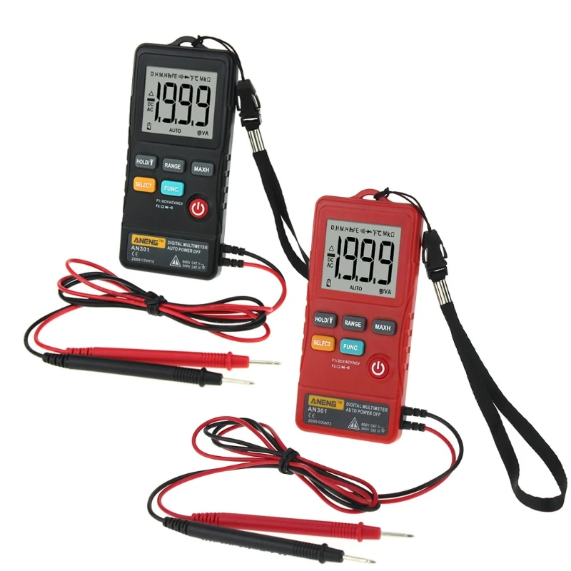 

ANENG AN301 Mini Digital Multimeter 1999 Counts Portable AC DC Voltmeter Resistance Ammeter Meter Tester with LED Light