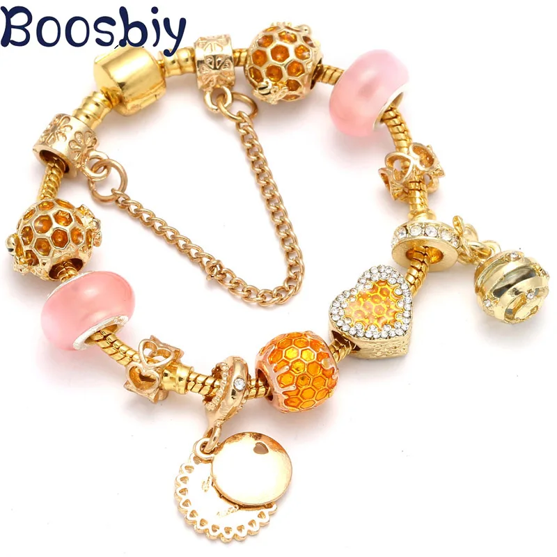 Boosbiy Luxury Gold Snake Chain Charm Bracelet With Cute Bees Beads & Pendant For Women Pandora Bracelet Jewelry Gift BBA233
Boosbiy Luxury Gold Snake Chain Charm Bracelet With Cute Bees Beads & Pendant For Women Pandora Bracelet Jewelry Gift BBA233