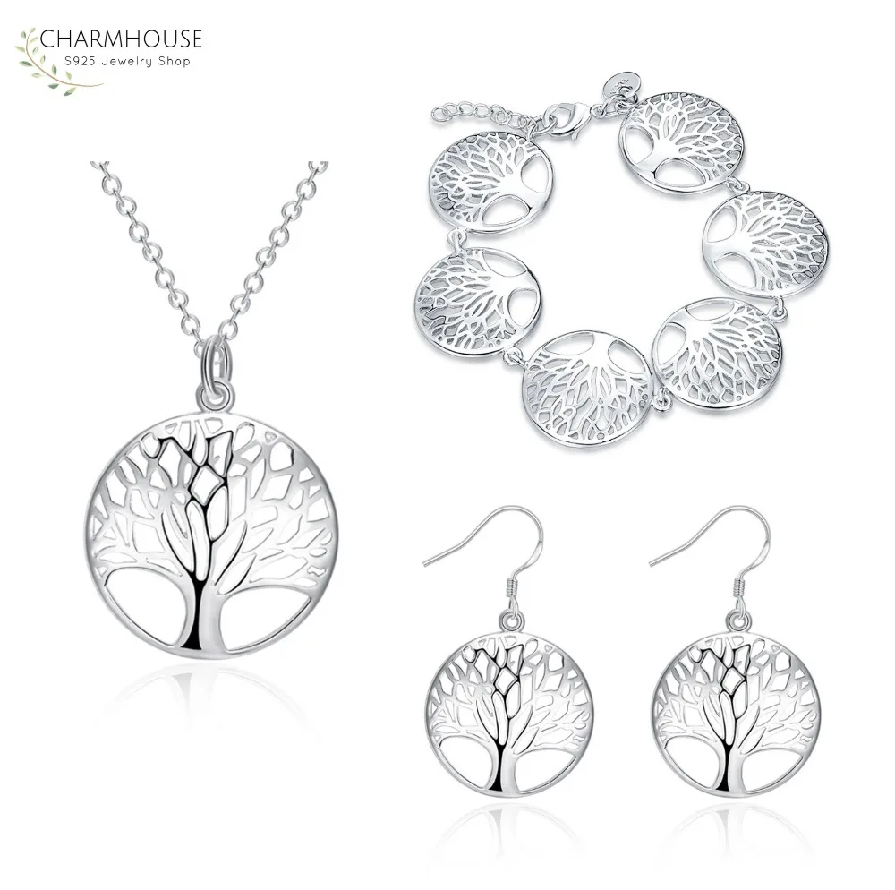 Silver 925 Jewelry Sets for Women Life Tree Round Pendant Necklace Earrings Bracelets 3 pcs Sets Fashion Jewelry Accessories
Silver 925 Jewelry Sets for Women Life Tree Round Pendant Necklace Earrings Bracelets 3 pcs Sets Fashion Jewelry Accessories