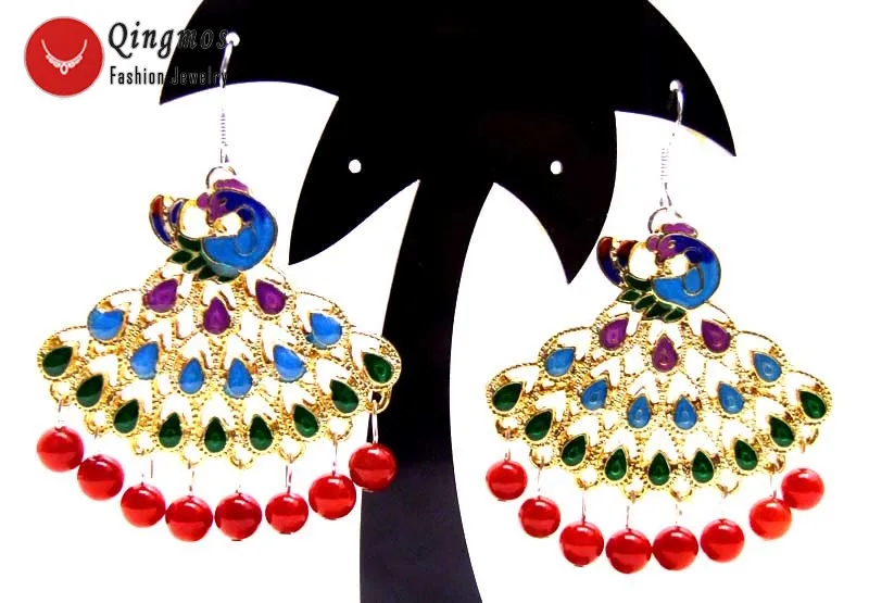 Qingmos 40mm Multicolor Peafowl Pendant Earring for Women with 6mm Round Red Natural Dangle Coral Earring for Women Jewelry e418
Qingmos 40mm Multicolor Peafowl Pendant Earring for Women with 6mm Round Red Natural Dangle Coral Earring for Women Jewelry e418