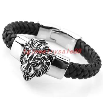 High Quality Classic Black Leather 15mm Wide Silver Tone Lion Head Stainless Steel Magnetic Clasps For Cool Men's New Bracelet
High Quality Classic Black Leather 15mm Wide Silver Tone Lion Head Stainless Steel Magnetic Clasps For Cool Men's New Bracelet