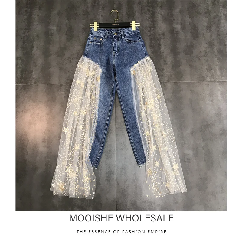 Side Opening Stitching Stars Mesh Sequins Heavy Industry Trend Jeans Women 2019 Spring New Jeans
Side Opening Stitching Stars Mesh Sequins Heavy Industry Trend Jeans Women 2019 Spring New Jeans