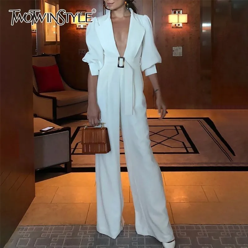 TWOTWINSTYLE Elegant Solid Jumpsuit For Women V Neck Lantern Sleeve High Waist Slim Wide Leg Pants Female Fashion 2019 Summer
TWOTWINSTYLE Elegant Solid Jumpsuit For Women V Neck Lantern Sleeve High Waist Slim Wide Leg Pants Female Fashion 2019 Summer
