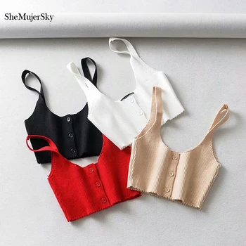 SheMujerSky Knitted Solid Crop Top Women Bustier Top Slim Red Tops camiseta tirantes mujer 2019
SheMujerSky Knitted Solid Crop Top Women Bustier Top Slim Red Tops camiseta tirantes mujer 2019