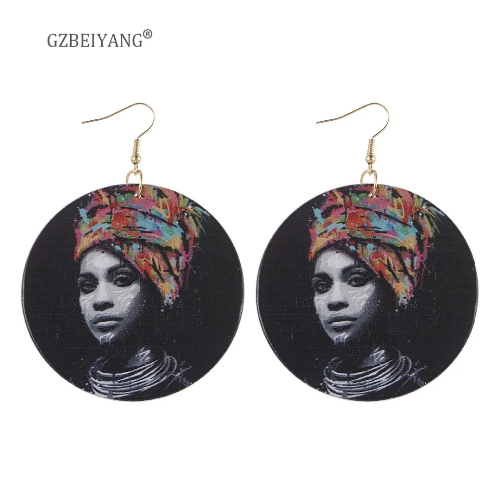 GZBEIYANG Popular wood African ethnic woman printing round pendant earrings for personality woman girl jewelry party gift
GZBEIYANG Popular wood African ethnic woman printing round pendant earrings for personality woman girl jewelry party gift