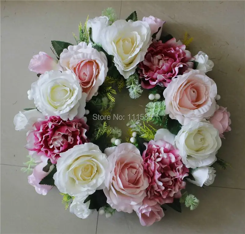 Image Wedding table centerpiece candle stick flower Artificial Decorative Flowers Wreaths Wedding Silk Rose Flowers Wreath Crown