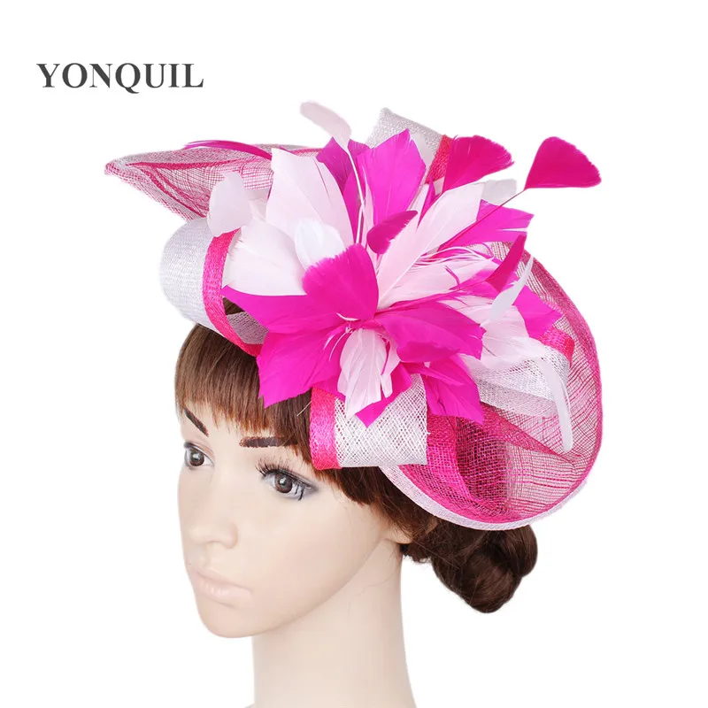 Women hot pink and white Feather Flower Hair Fascinator with Bow 2018 Ladies red sinamay Hair Accessories Wedding Party hairclip
Women hot pink and white Feather Flower Hair Fascinator with Bow 2018 Ladies red sinamay Hair Accessories Wedding Party hairclip