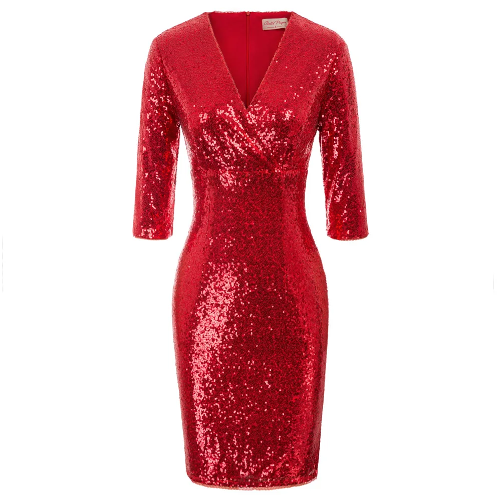 Belle Poque fashion Women's Dresses Sparkling Sequins Bodycon Pencil Dress 3/4 Sleeve Deep V-Neck Hips-wrapped Slim Dress
Belle Poque fashion Women's Dresses Sparkling Sequins Bodycon Pencil Dress 3/4 Sleeve Deep V-Neck Hips-wrapped Slim Dress