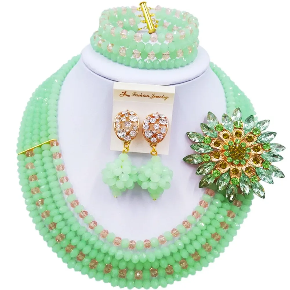 Laanc Latest Mint Green and Peach African Beads Jewelry Set for Women Nigerian Wedding Necklace and Earrings C5RST010
Laanc Latest Mint Green and Peach African Beads Jewelry Set for Women Nigerian Wedding Necklace and Earrings C5RST010
