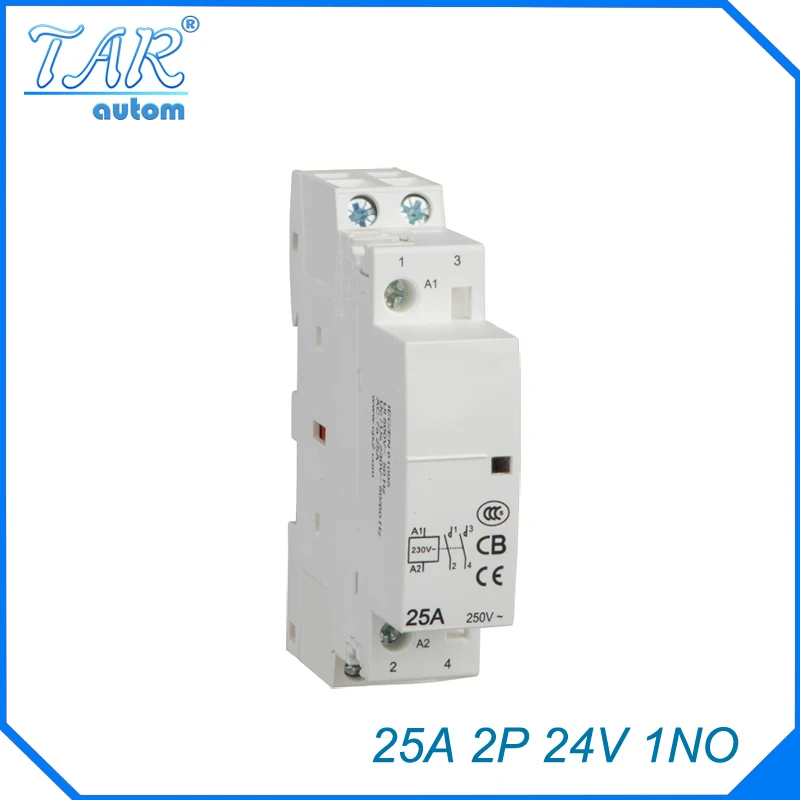 24V Coil 25A 1NO 2 Pole 2P Household AC Contactor Modular 35mm DIN Rail Mount 25Amp
24V Coil 25A 1NO 2 Pole 2P Household AC Contactor Modular 35mm DIN Rail Mount 25Amp