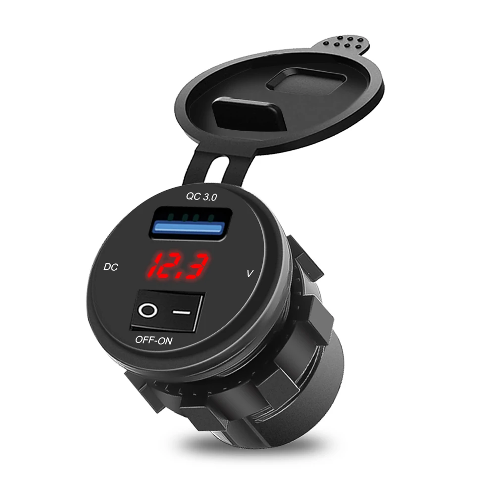 USB QC 3.0 Phone Fast Charging 18W Motor Power Adapter with Switch LED Voltmeter Voltage Display Vehicle DC12V-24V Waterproof
USB QC 3.0 Phone Fast Charging 18W Motor Power Adapter with Switch LED Voltmeter Voltage Display Vehicle DC12V-24V Waterproof