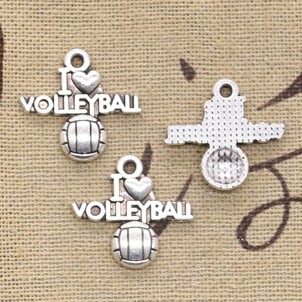 20pcs Charms I Love Volleyball 21x20mm Antique Bronze Silver Color Pendants Making DIY Handmade Tibetan Jewelry | Украшения и