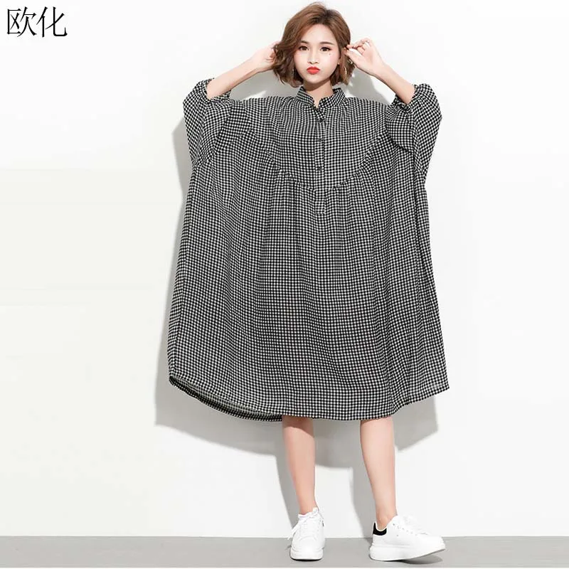 Oversize Plaid Summer Vintage Women Sundress Plus Size 4XL 5XL 5XL 7XL 8XL Batwing Sleeve Midi Dress Loose Shirt Dresses 2019
Oversize Plaid Summer Vintage Women Sundress Plus Size 4XL 5XL 5XL 7XL 8XL Batwing Sleeve Midi Dress Loose Shirt Dresses 2019