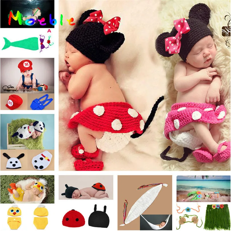 Фото Baby Crochet Photo Props Mickey Hat+Skirt+Pants+Shoes Sets Newborn Knitted Hat Costume Boy Girls Christmas  Детская одежда | Головные уборы для девочек (32809328192)