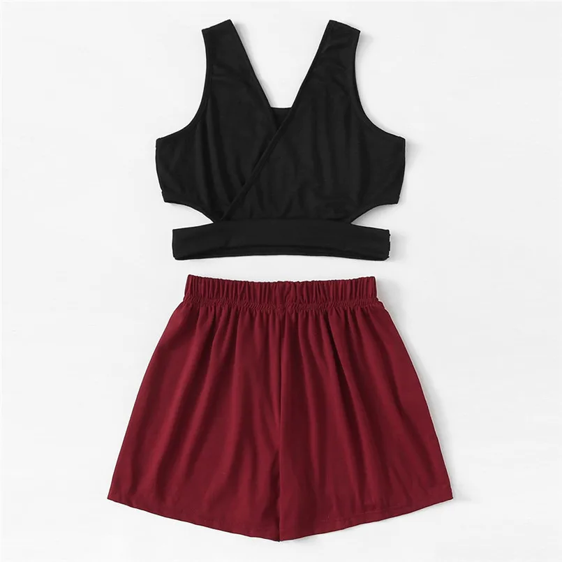Spring Summer Casual Smmer Letter Sleeveless Summer O-Neck Top And Mini Shorts Set Casual Suit Conjuntos De Mujer 40MA22 (1)